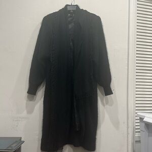 Venesha Angora Vintage Coat black built in lace scarf soft medium oversized